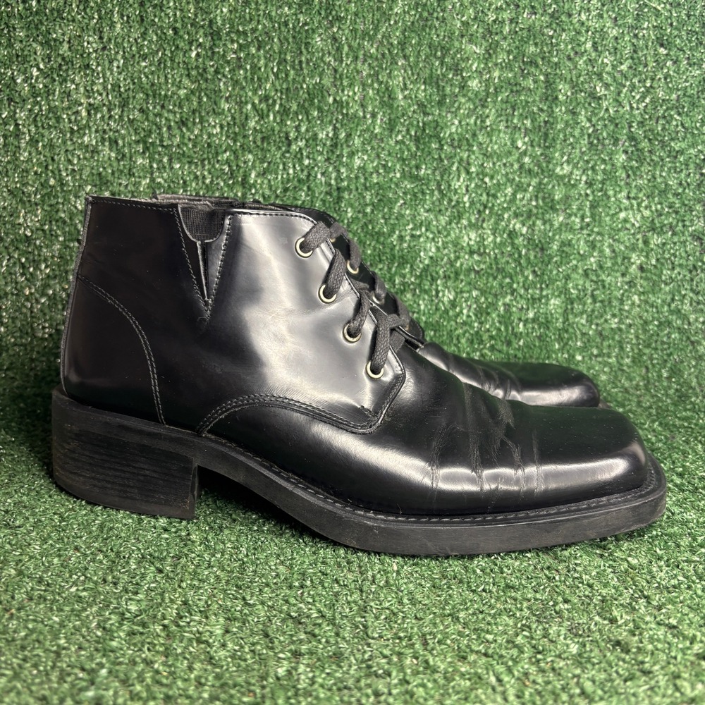 Unlisted Kenneth Cole Leather Square Toe Vintage Goth Boots Black Mens Size‎ 11